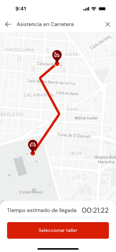 Seguimiento de asistencia en carretera en la app